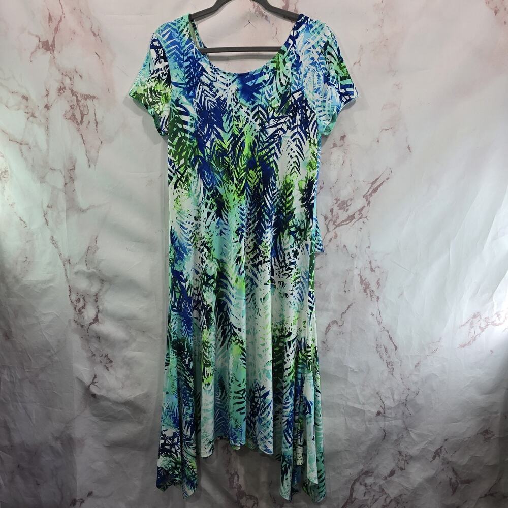 Chicos Dress Women 0 Small 4 Blue White Midi Asymmetric Tie Back Handkerchief